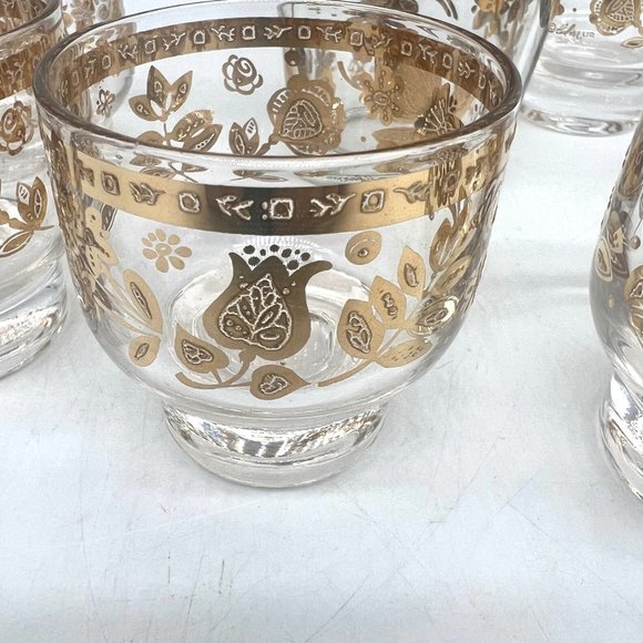 Mid Century Modern Culver Chantilly 22K Gold Shaker and Six Footed Rocks Glasses - Picture 3 of 8